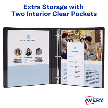 Avery Durable Clear View 3 Ring Binders, 1.5 Inch Slant Rings, 2-Pack of Black Binders (19300) 1.5